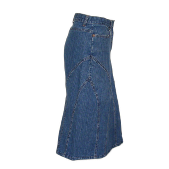 NEW YORK & CO Denim Skirt, 6, Blue, Stretch, Insert Panels, Zipper Fly, Pockets - Picture 5 of 12